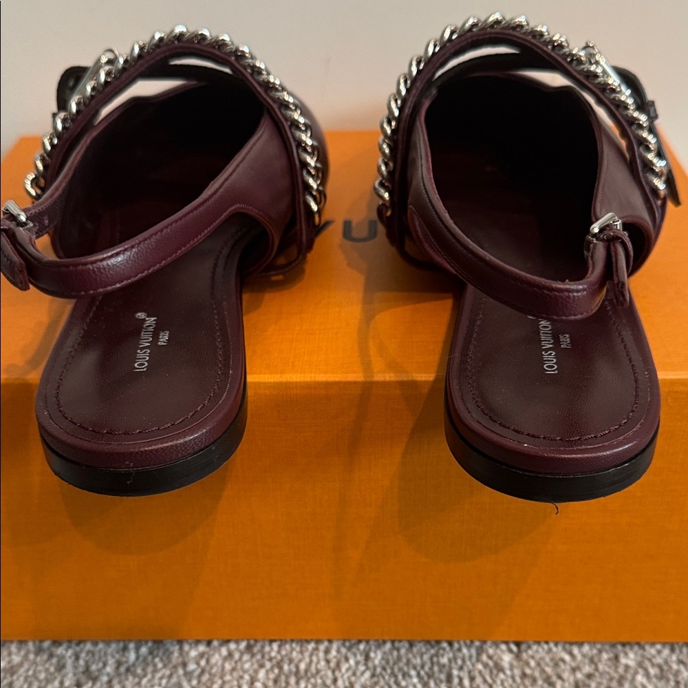 Louis Vuitton Dark Red Chain Slingback Flats - Picture 5 of 10